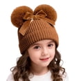 thumbnail image 1 of HAiming Winter Hat Cute Bow with Double Pom Pom Solid Color Boys Girls Warm Comfy Knitted Cuffed Cap, 1 of 6