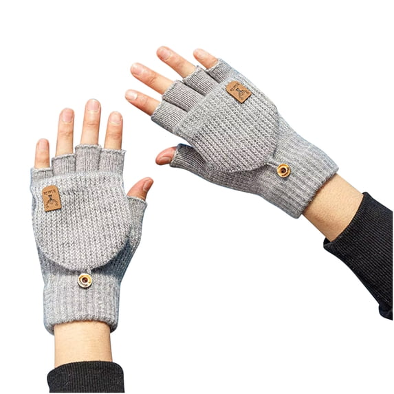 HAiming Winter Knitted Convertible Fingerless Gloves Knit Flip Thermal Thick Warm Mittens with Cover