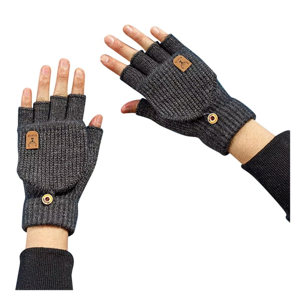 HAiming Winter Knitted Convertible Fingerless Gloves Knit Flip Thermal Thick Warm Mittens with Cover