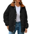 thumbnail image 1 of HAiming Winter Warm Jacket for Women Full Zip Snap Lapel Collar Coat Solid Color Outwear Trendy Clothes, 1 of 9