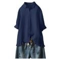 thumbnail image 1 of HAiming Women Button down Linen Shirts Summer Casual 3/4 Sleeve V Neck Ruffle Tops Plus Size Loose Tunic Blouses 2025, 1 of 6