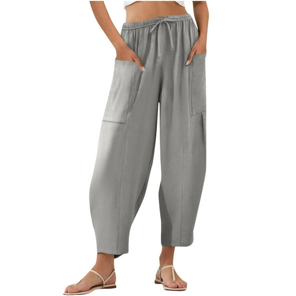 HAiming Women Capri Pants Drawstring Elastic High Waisted Cropped Pants Straight Leg Lounge Trousers with Pockets