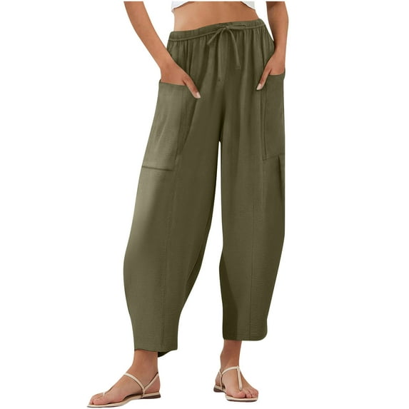 HAiming Women Capri Pants Drawstring Elastic High Waisted Cropped Pants Straight Leg Lounge Trousers with Pockets
