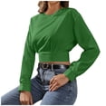 thumbnail image 1 of HAiming Women Casual Crewneck Crop tops Solid color Long Sleeve Pullover shirts trendy soft loose Comfortable Blouse, 1 of 6