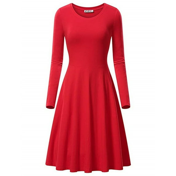 HAiming Women Elegant Maxi Dress Plus Size Solid Color Round Neck Long Sleeved Dress Casual Pleated a Line Long Dress