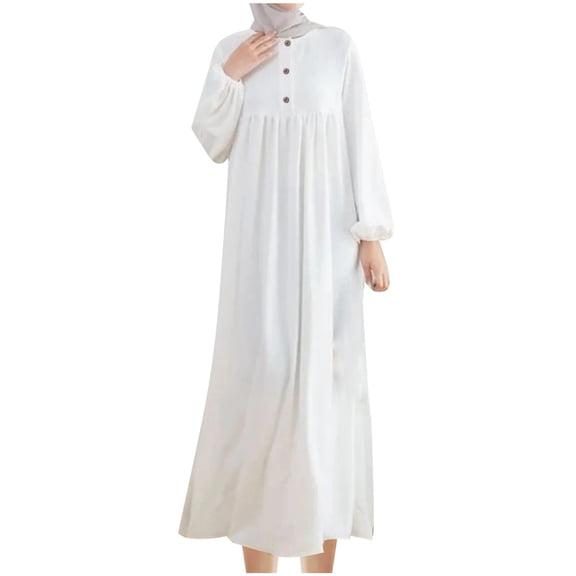 HAiming Women Fall Plus Size Dress Solid Color Round Neck Long Sleeve Maxi Dress 2025 Casual Loose Pleated Long Dress