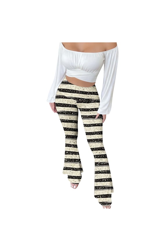 Women Flare Pants Color Block Oversize High Waisted Wide Leg Trendy Trousers Night out Clubwear