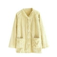 thumbnail image 1 of HAiming Women Fleece Pajama Tops Button down Sleepwear Fuzzy Jacket Long Sleeve Soft Warm Winter Coat with Pockets, 1 of 3