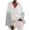 thumbnail image 1 of HAiming Women Hooded Vintage Striped Color Block Oversized V Neck Long Sleeve Sweatshirts Casual Loose Pullover Tops, 1 of 5