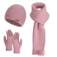 thumbnail image 1 of HAiming Women Knit Hat Long Scarf Touchscreen Gloves 3PCS Set Soft Warm Thick Caps for Cold Weather, 1 of 2