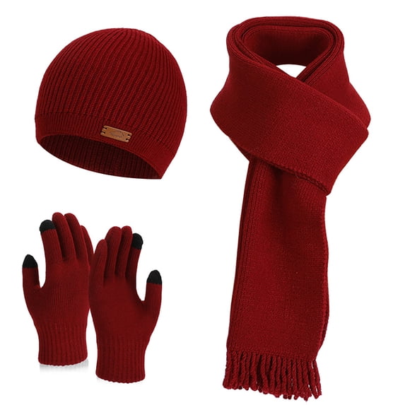 HAiming Women Knit Hat Long Scarf Touchscreen Gloves 3PCS Set Soft Warm Thick Caps for Cold Weather