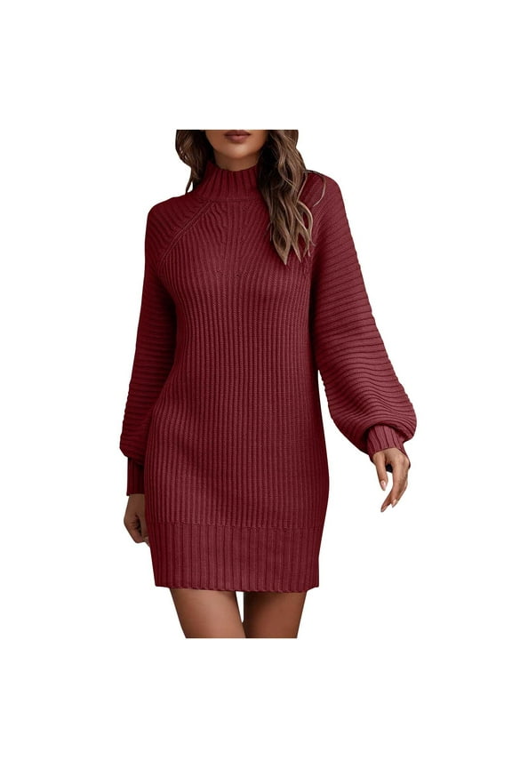 Women Long Sleeve Half Turtleneck Sweater Dress Rib Knit Stretch Slim Bodycon Mini Dress 2025 Fall Casual Dress