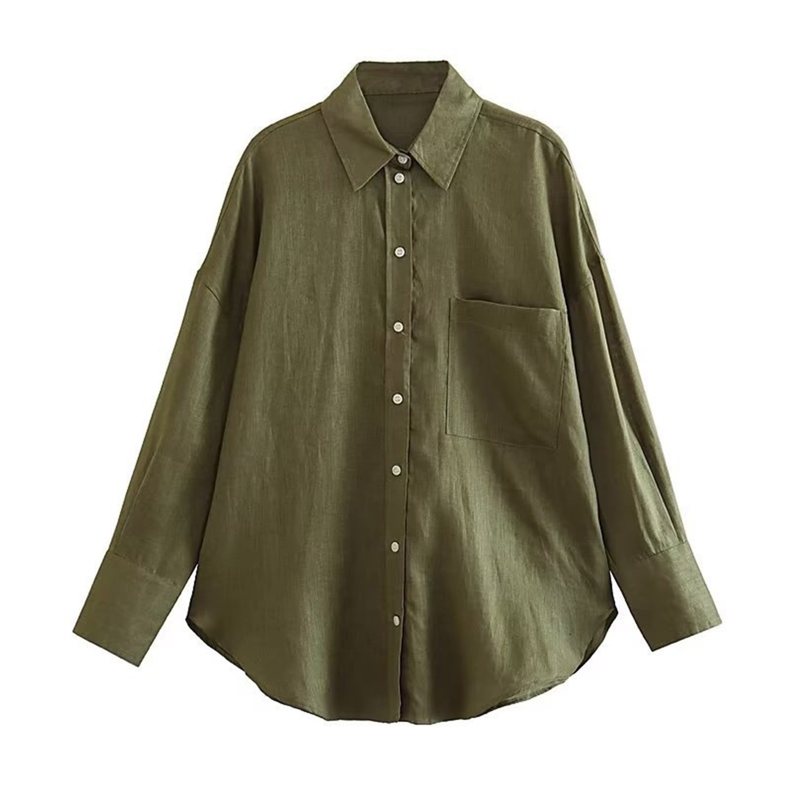 Casual Loose Long Sleeve Button V Neck Shirt Top