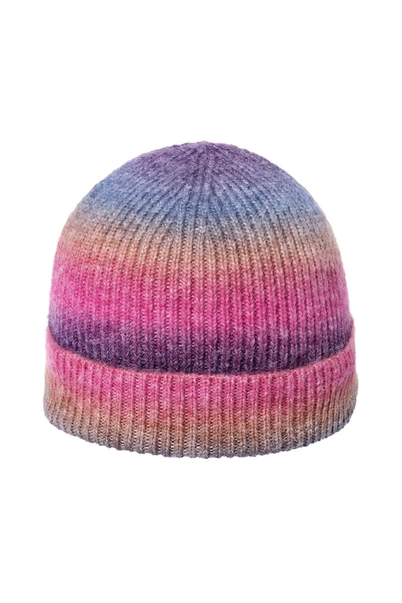 Women Men Knit Gradient Hat Ribbed Solid Color Warm Strenchy Soft Caps for Running Cycling