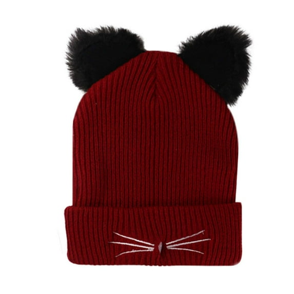 HAiming Women Men Knit Hat Cute Ear Soft Thick Warm Thermal Strenchy Solid Color Winter Trendy Cap for Cold Weather