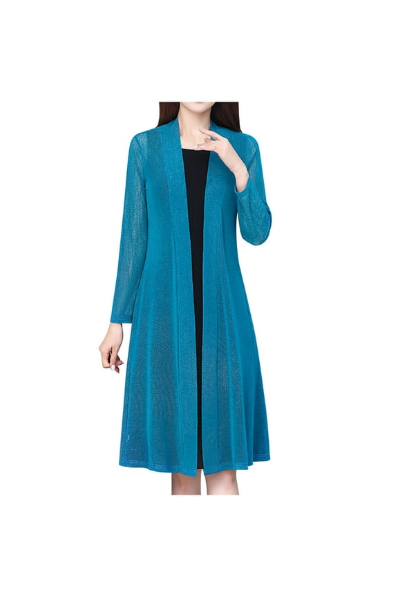 Women Midi Open Front Cardigan Lightweight Long Sleeve Solid Color Trendy Beach Cover up Outwear