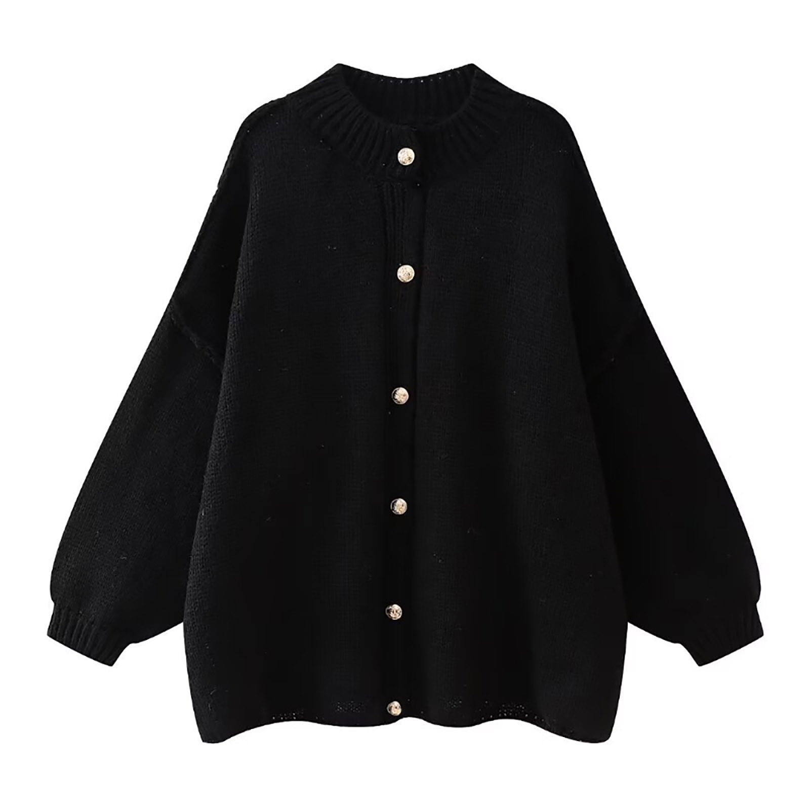 Women Oversized Cardigan Sweater Solid Long Sleeve Button down Crewneck Coat Fall Winter Loose Casual Jacket