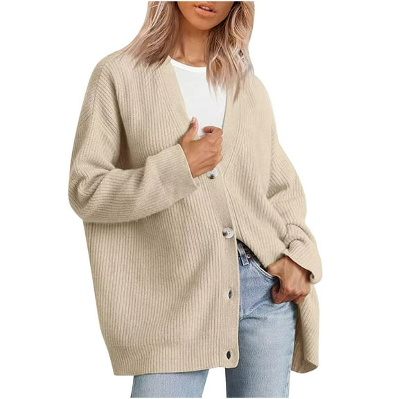 HAiming Women Oversized Cardigan Sweaters Fall Trendy V Neck Button down Knits Jacket Casual Loose Long Sleeve Outwear