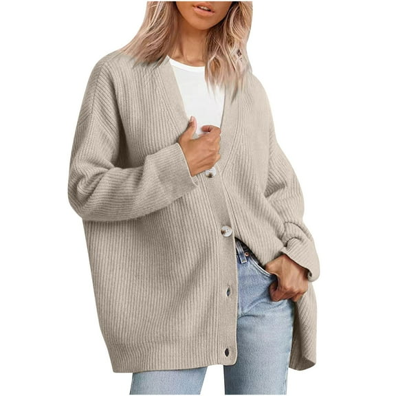 HAiming Women Oversized Cardigan Sweaters Fall Trendy V Neck Button down Knits Jacket Casual Loose Long Sleeve Outwear