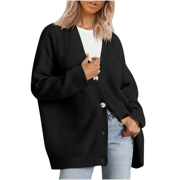 HAiming Women Oversized Cardigan Sweaters Fall Trendy V Neck Button down Knits Jacket Casual Loose Long Sleeve Outwear