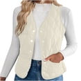thumbnail image 1 of HAiming Women Padded Vest Fleece Snap Button Sleeveless V Neck Jackets Warm Lightweight Coat Fall Winter Trendy Clothes, 1 of 9