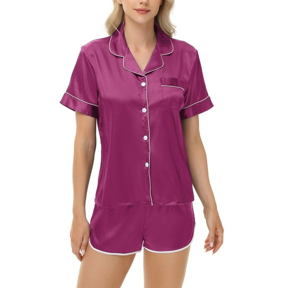HAiming Women Pjs Sets Short Sleeve Button down Lepal Collar Shirt and Short Soft Sleepwear 2 Piece Outfit