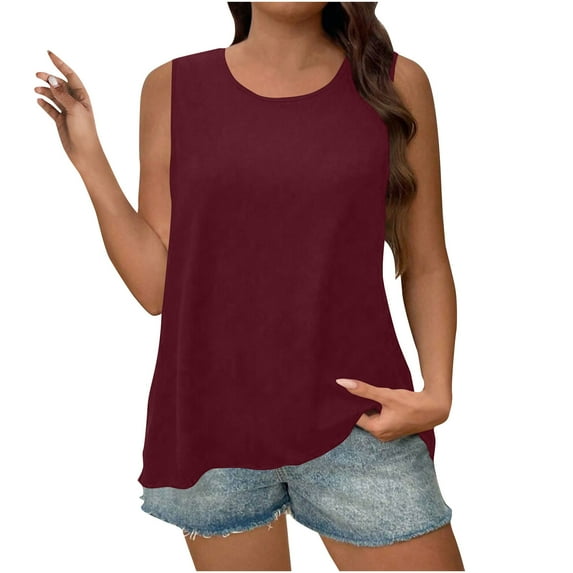 HAiming Women Plus Size Tank Tops Summer Sleeveless Solid Color Round Neck Shirts Oversized Loose Casual Blouses