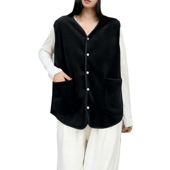 HAiming Women Sherpa Fleece Lightweight Vest Sleeveless Warm Button down Fuzzy Jacket Outerwear Coat