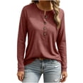thumbnail image 1 of HAiming Women Shirt Long Sleeve Button Crew Neck Top Loose Casual Tunic Blouse Solid Color Basic Tee, 1 of 6