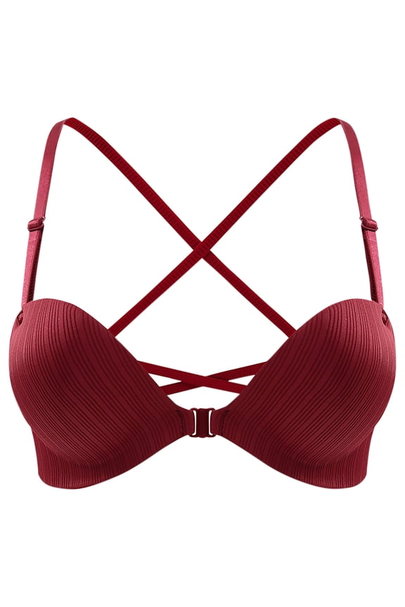 Women Spaghetti Strap Racerback Bras No Underwire Gathering Front Closure Bralette Breathable Dailyunderwear