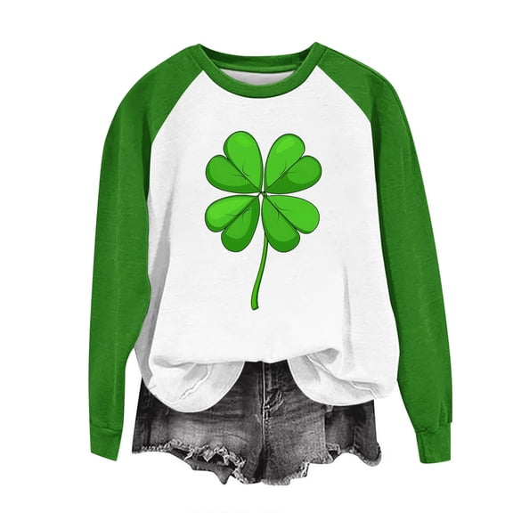 HAiming Women St Patricks Day Sweatshirts Color Block Long Sleeve Shamrock Pullover Long Sleeve Graphic Casual Tops