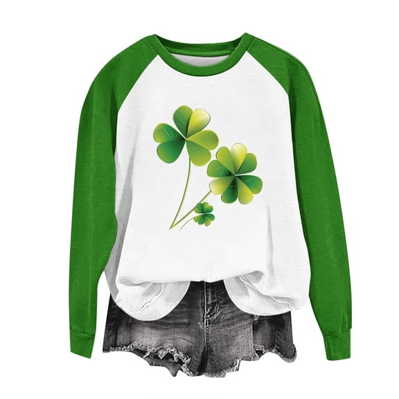 HAiming Women St Patricks Day Sweatshirts Color Block Long Sleeve Shamrock Pullover Long Sleeve Graphic Casual Tops