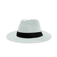 thumbnail image 1 of HAiming Women Straw Panama Hat Travel Fedora Beach Sun Hat UV Protection Summer Wide Brim Straw Roll up Hat UPF 50+, 1 of 5