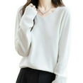thumbnail image 1 of HAiming Women Sweater V Neck Long Sleeve Casual Solid Color Soft Pullover Blouse Loose Trendy Clothes, 1 of 6