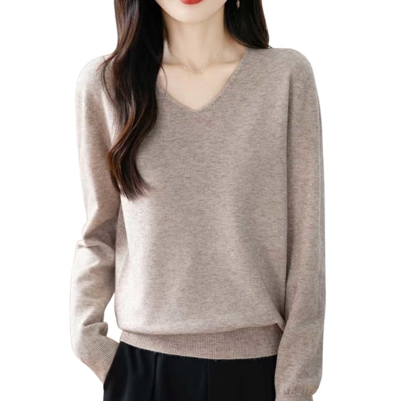 HAiming Women Sweater V Neck Long Sleeve Casual Solid Color Soft Pullover Blouse Loose Trendy Clothes