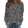 thumbnail image 1 of HAiming Women Tops Round Neck Star Printed Long Sleeved Casual Pullover Solid Color Sweatshirt Trendy Blouse, 1 of 3