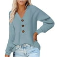 thumbnail image 1 of HAiming Women V-Neck Sweater Soild Long Sleeve Button Knit Shirts Fall Winter Plus Size Casual Loose Pullover Tops, 1 of 7