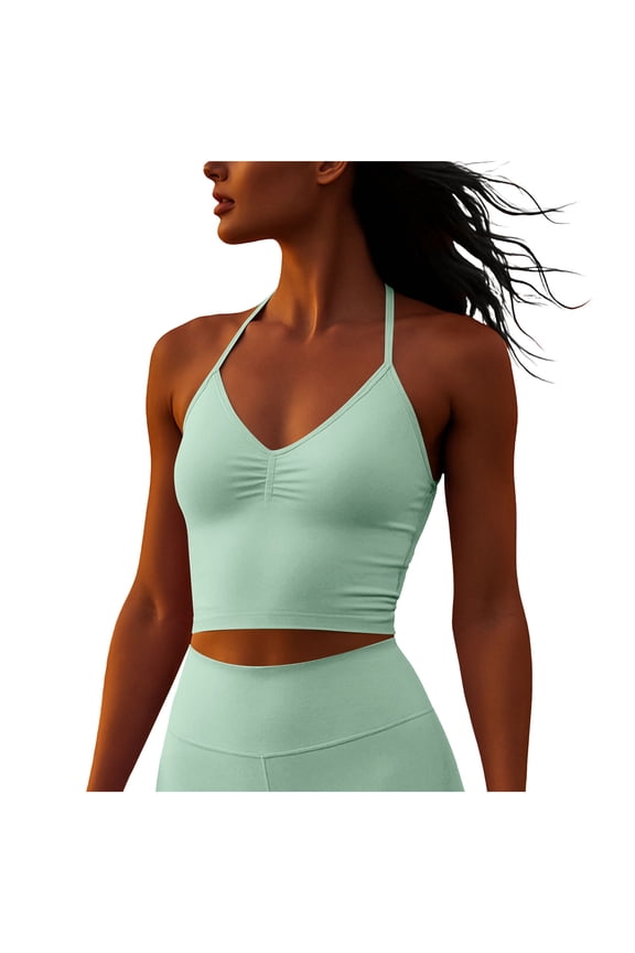 Women V Neck Tank Top Spaghetti Strap Solid Color Going out Basic Shirt Yoga Gym Athletic Cami