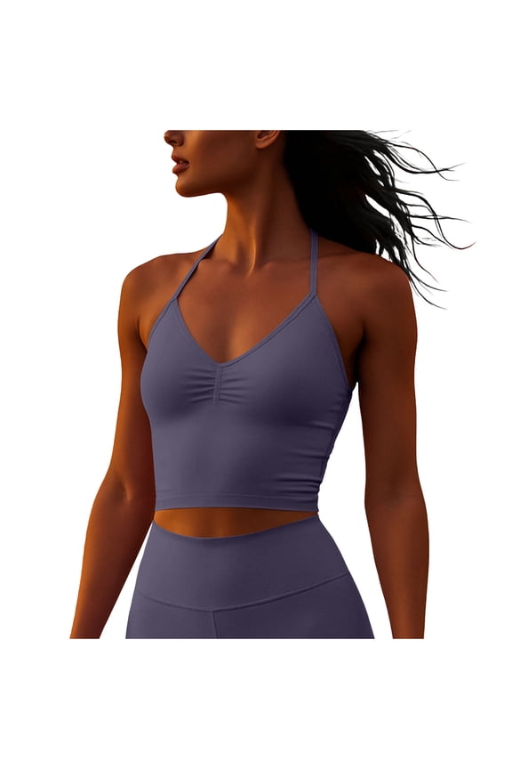 Women V Neck Tank Top Spaghetti Strap Solid Color Going out Basic Shirt Yoga Gym Athletic Cami