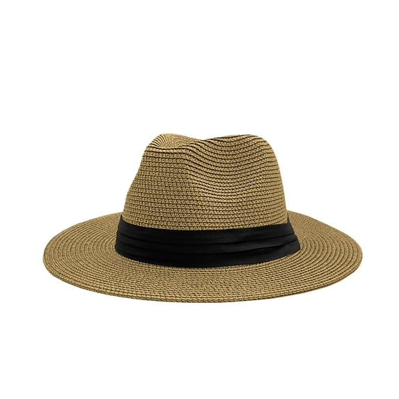 HAiming Women Wide Brim Straw Panama Roll up Fedora Summer Beach Sun Hat UPF 50+ Packable Foldable Outdoor Travel Cap