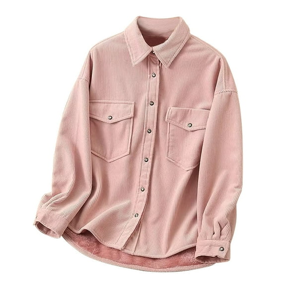 HAiming Women Winter Fleece Jackets Casual Comfort Long Sleeve Lapel Button down Coats Casual Warm Outwear with Pocket