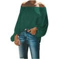 thumbnail image 1 of HAiming Women off Shoulder Tops Trendy Solid Color Lantern Long Sleeve T-Shirt Plus Size Casual Loose Blouses, 1 of 8