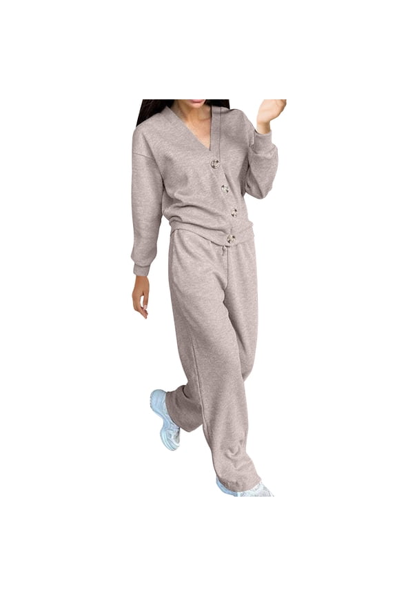Women's 2 Piece Set Button down Long Sleeve Cardigan and Drawstring Pants Suit Plus Size Casual Loose Outfits