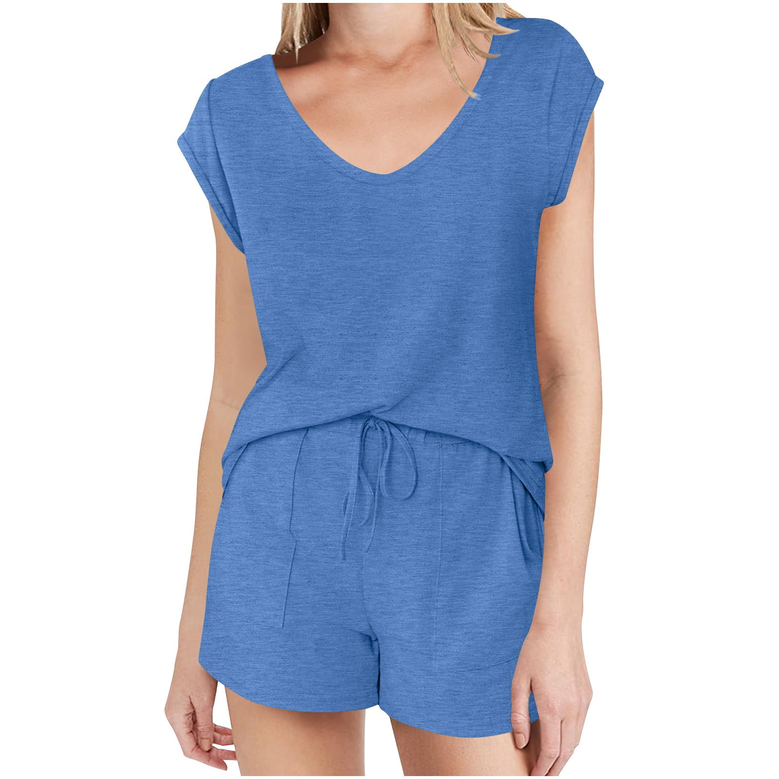 Simple Casual Loose Loungewear Short Sleeve Top Shorts Set