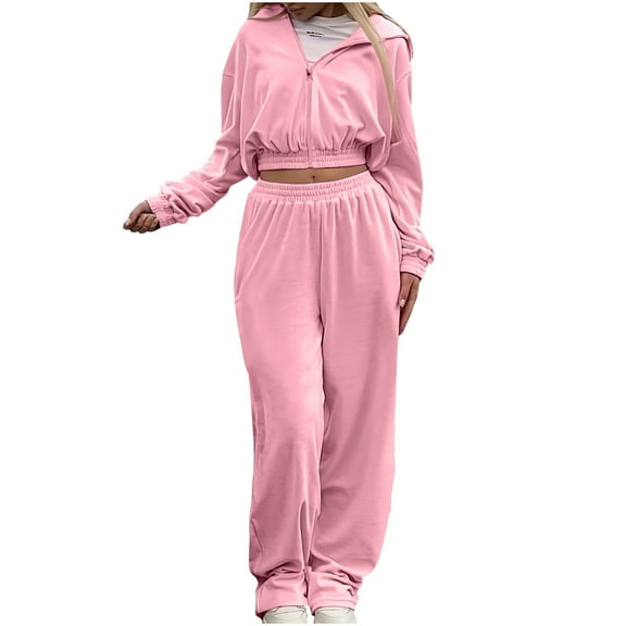 HAiming Women's 2 Piece Tracksuit Outfits Long Sleeve Zip up Sweatshirts and Sweatpants Lounge Sweatsuit Sets