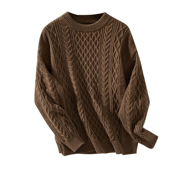 HAiming Women's Cable Knitted Sweaters Solid Color Long Sleeve Crewneck Tops 2025 Fall Winter Casual Loose Blouse