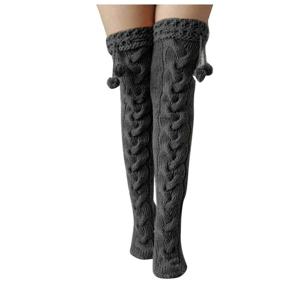HAiming Women's Cable Knitted Thigh High Boot Socks Winter over Knee Stockings Leg Warmers Casual Cozy Home Sleeping