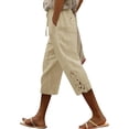 thumbnail image 1 of HAiming Women's Capri Pants Summer Beach Vacation Pants Lace Patchwork Casual Drawstring Solid Color Pants with Pockets, 1 of 7
