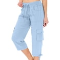 thumbnail image 1 of HAiming Women's Cargo Capris Pants Summer Vacation Leisure Pants Drawstring Solid Color High Elastic Waist Pants with Pockets, 1 of 7