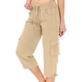 thumbnail image 1 of HAiming Women's Cargo Capris Pants Summer Vacation Leisure Pants Drawstring Solid Color High Elastic Waist Pants with Pockets, 1 of 7